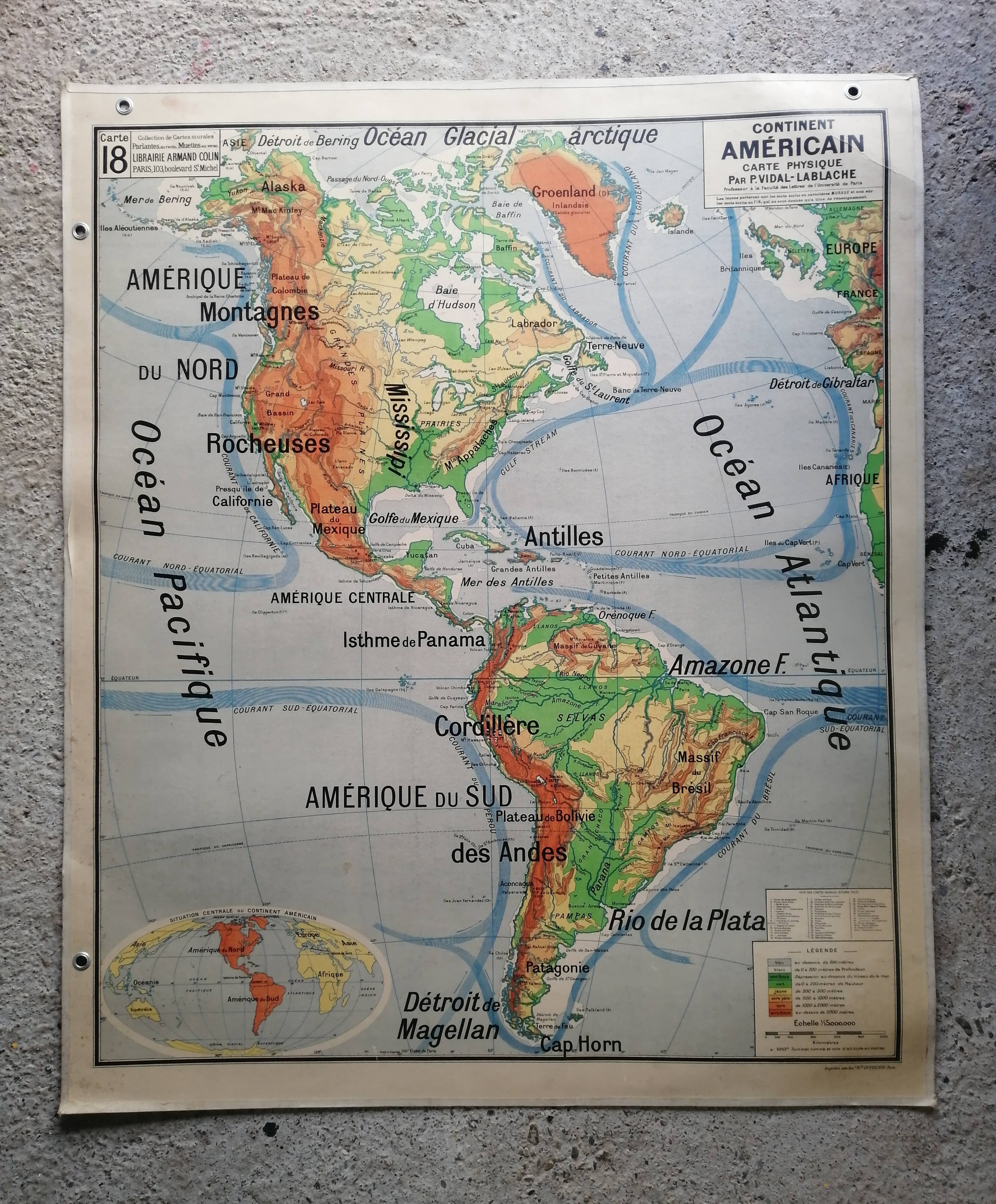 Vintage school map Lablache American Continent - USA