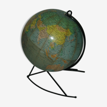 Globe terrestre mappemonde Girard Barrere vers 1960 design 60's