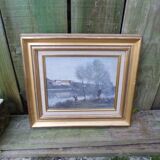Peinture  Reproduction d'un tableau de Corot  cadre bois doré