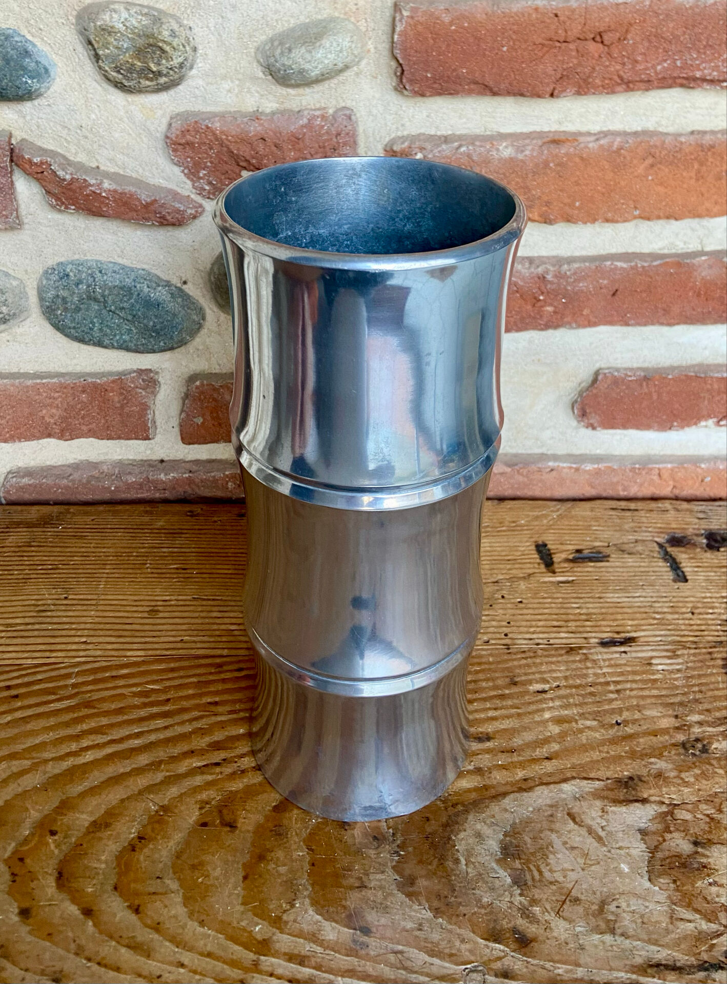 Vintage bamboo vase in aluminium cast – 1980s