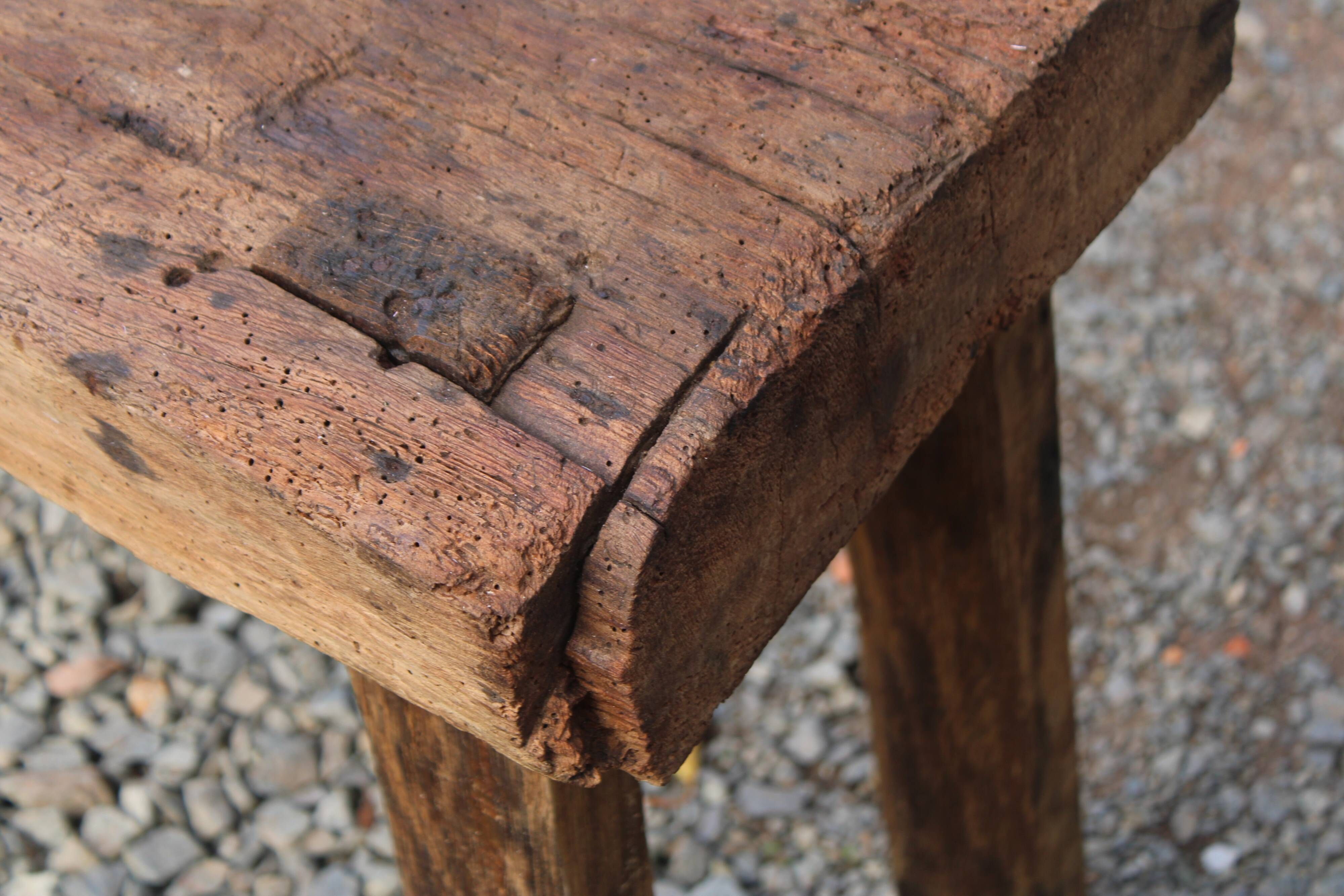 Old solid wood workbench – character console, thick top – 165 cm