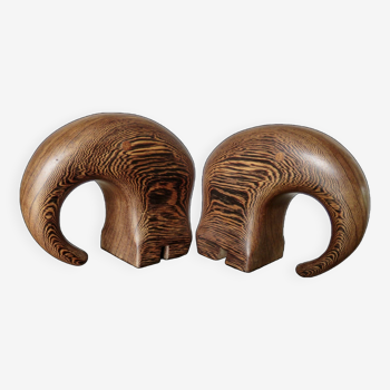 Pair of “stylized elephant” wenge wood bookends