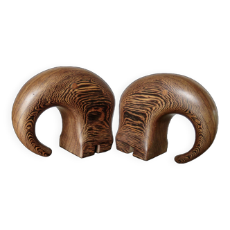 Pair of “stylized elephant” wenge wood bookends