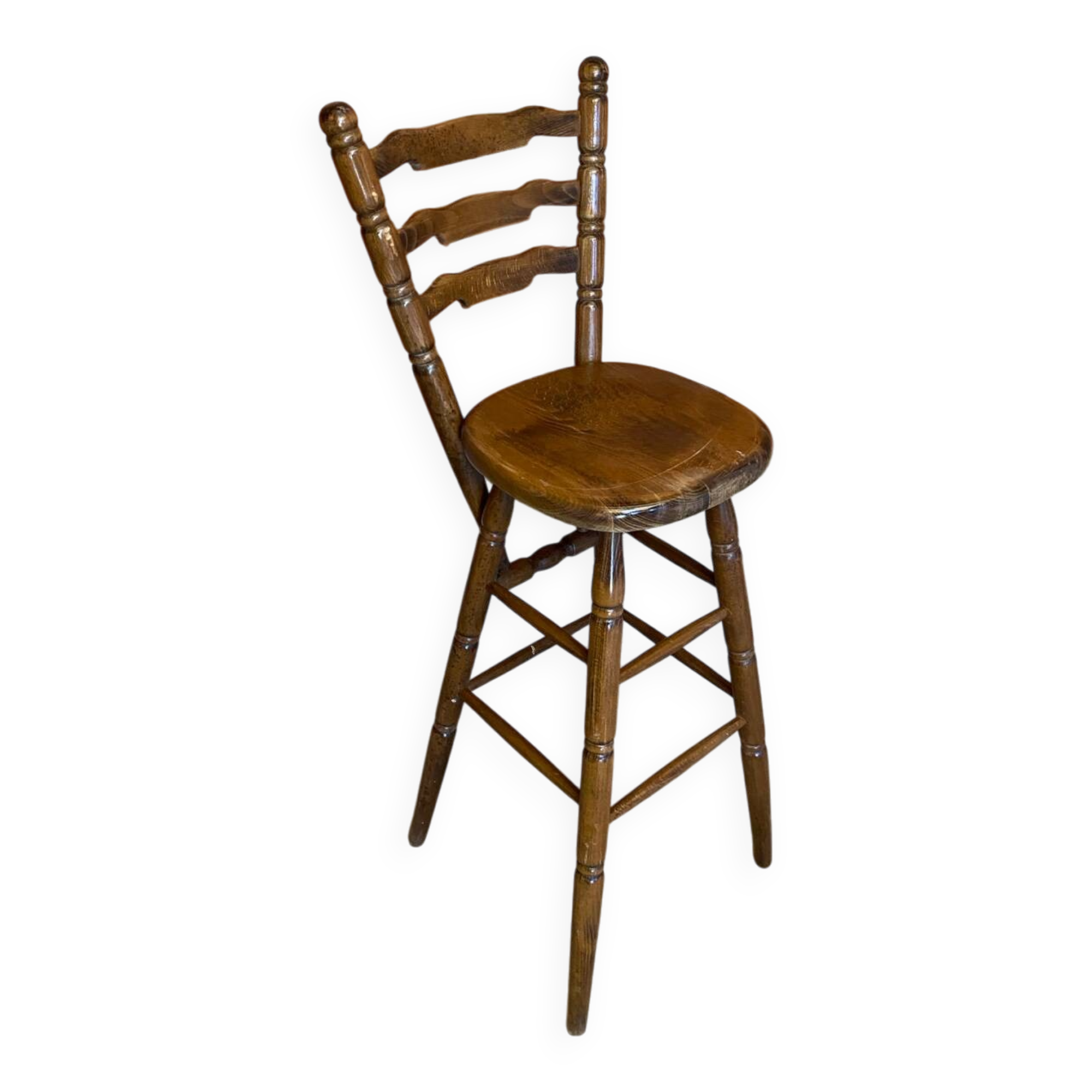 Antique vintage turned wood high bar stool