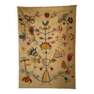 Tapis indien beige à motifs floraux