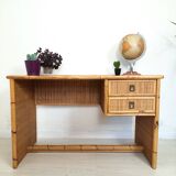 Pair of wicker and bamboo desks, Dal Vera, vintage