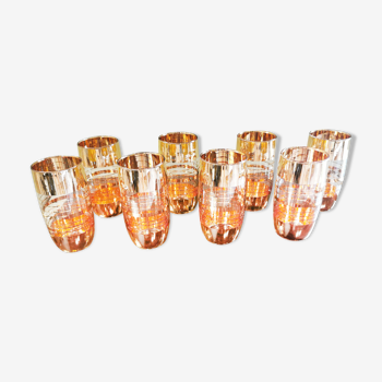Suite de 8 verres vintages à rayures dorées