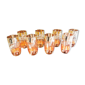 Suite of 8 vintage glasses with golden stripes