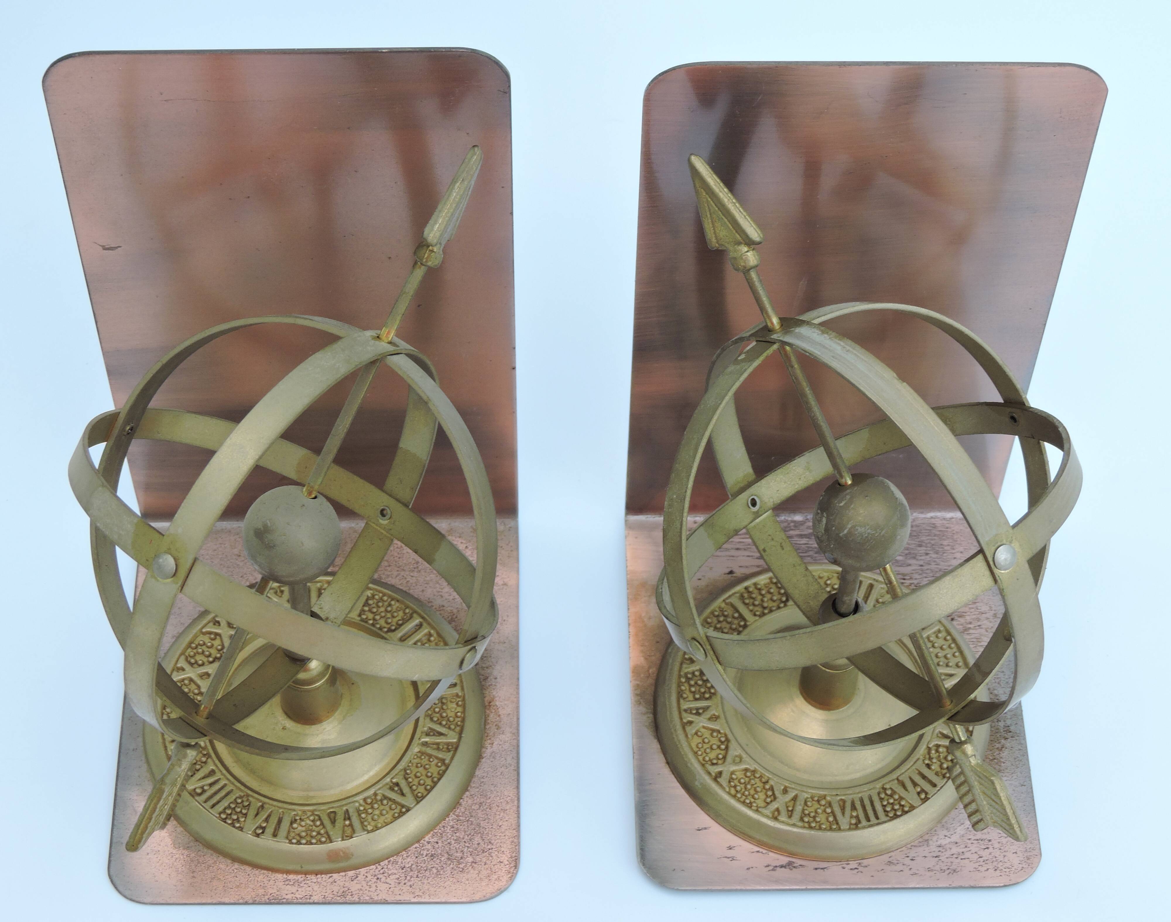 Pair of greenhouse book Astrolabe Sphere Armillary brass 1970