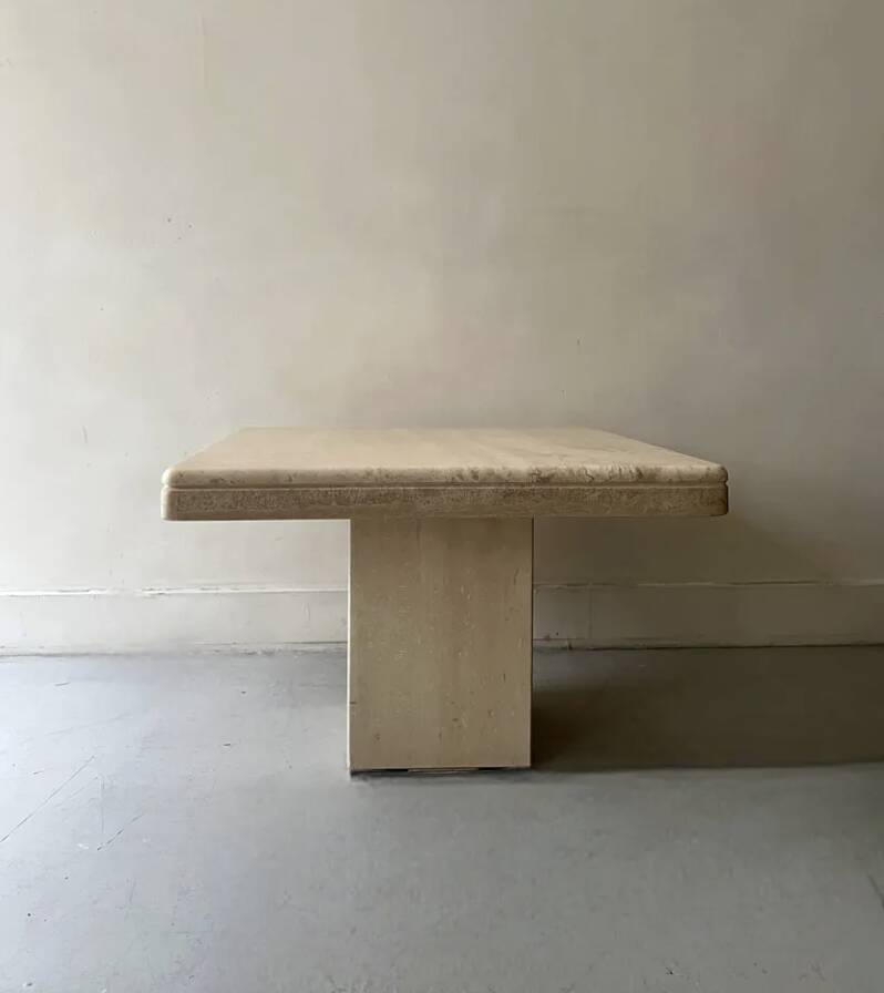 Square coffee table in polished travertine, Italy 1970.