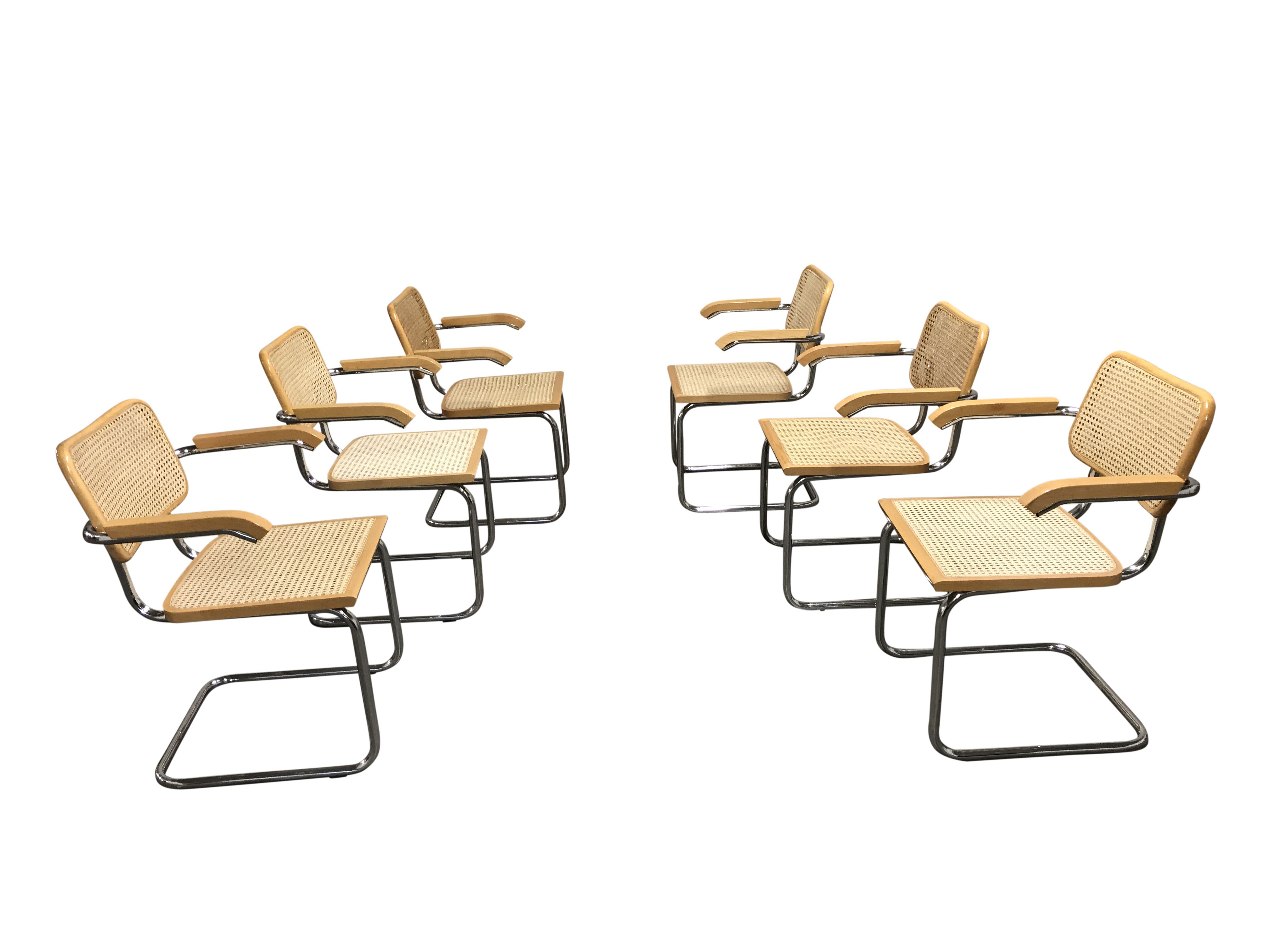 Vintage Marcel Breuer Cesca chairs, made in italy, 1970s  (set of 6)