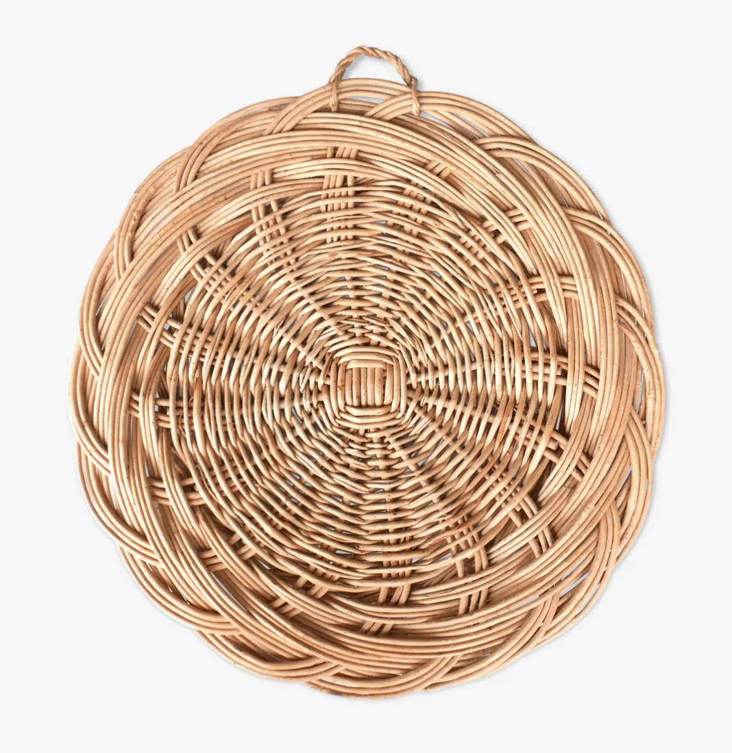 Round wicker platter or table centrepiece, 1970s