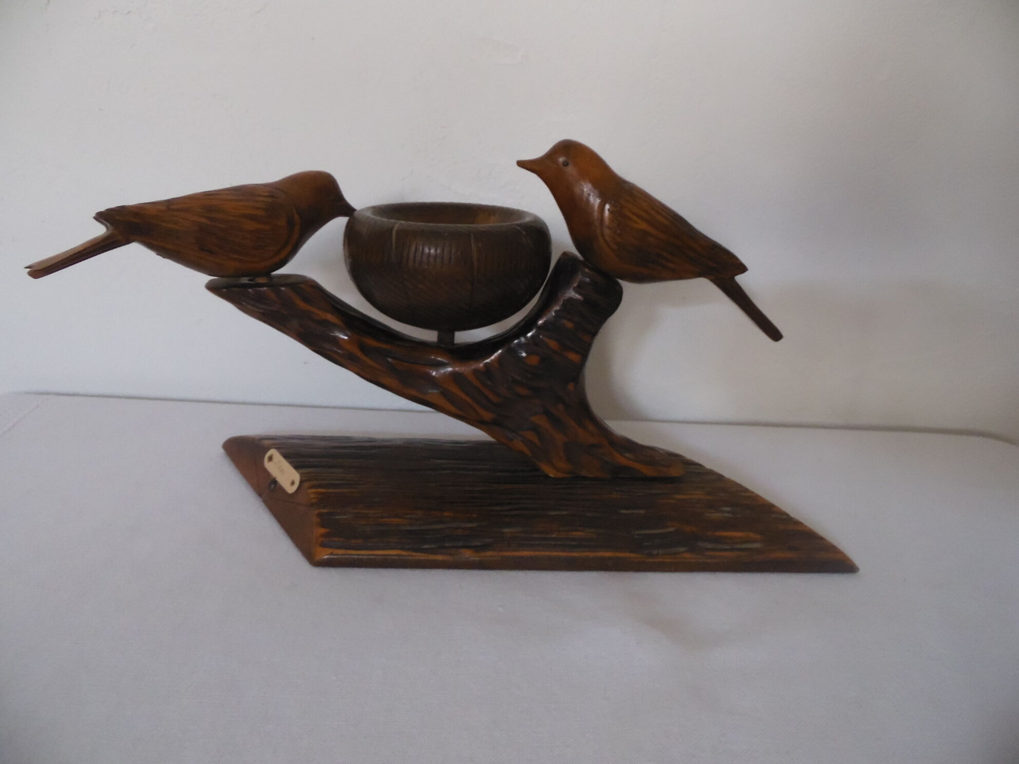 Candle holders birds carved wood