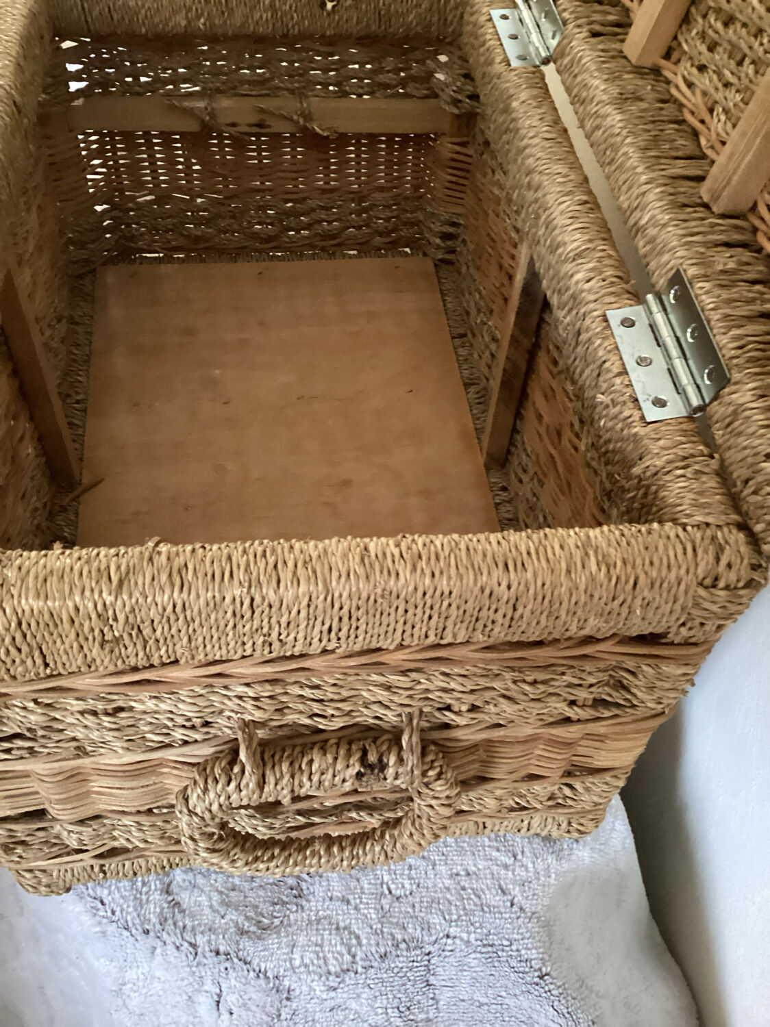Coffre rotin et corde rafia structure bois - vintage
