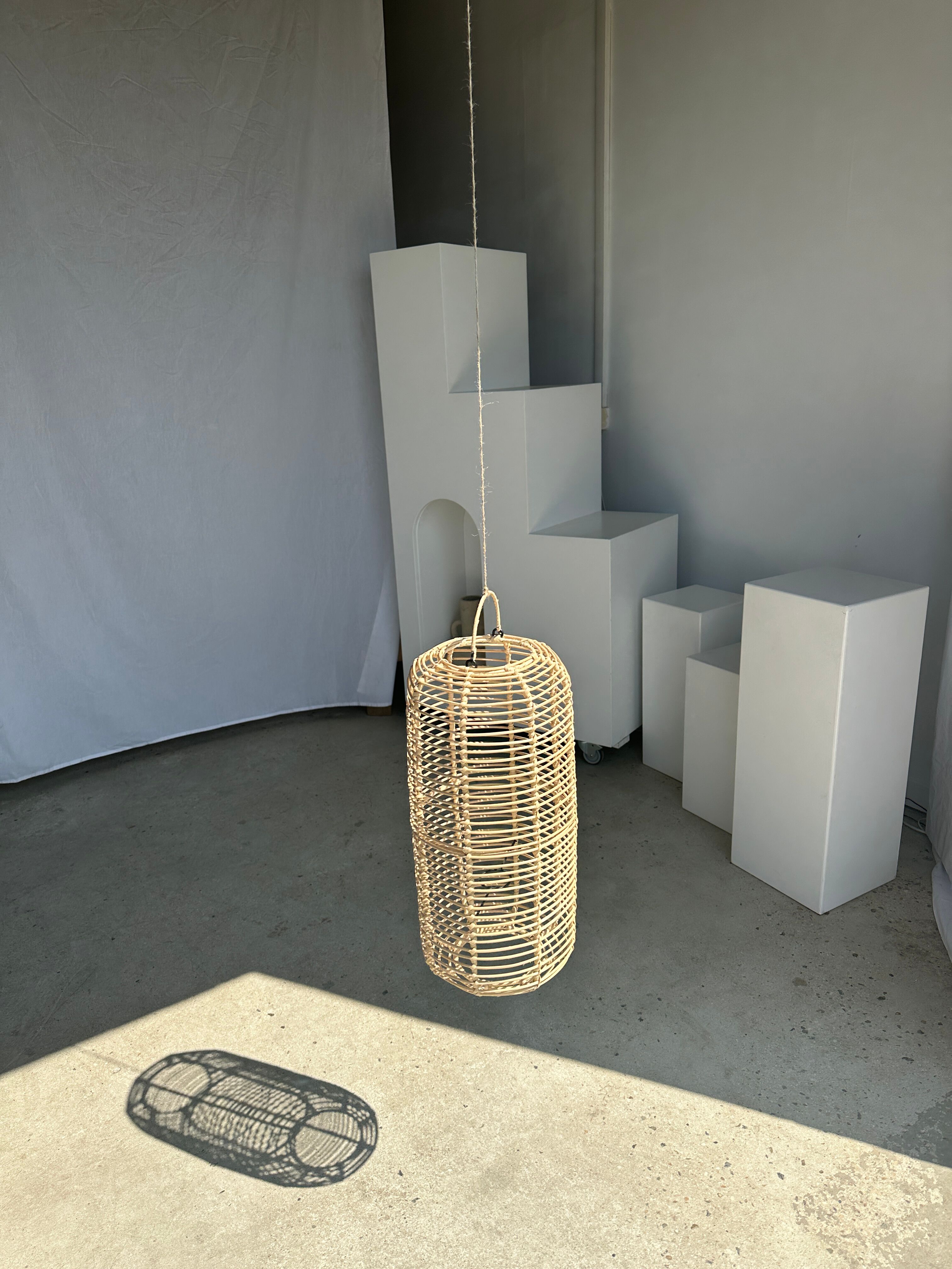 Large lantern-shaped rattan pendant lamp H50 D24