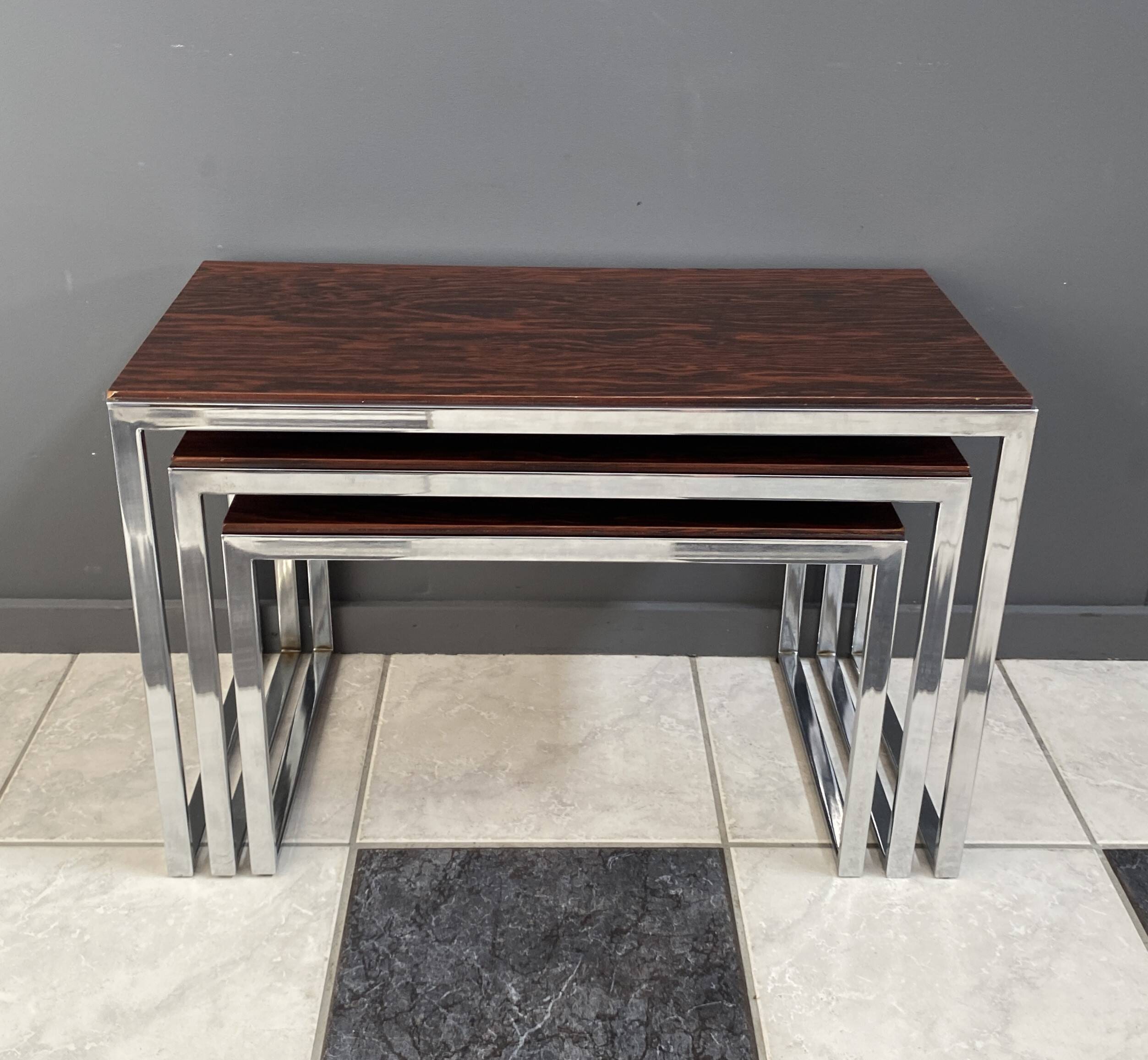 Chrome and rosewood nesting set 1970s