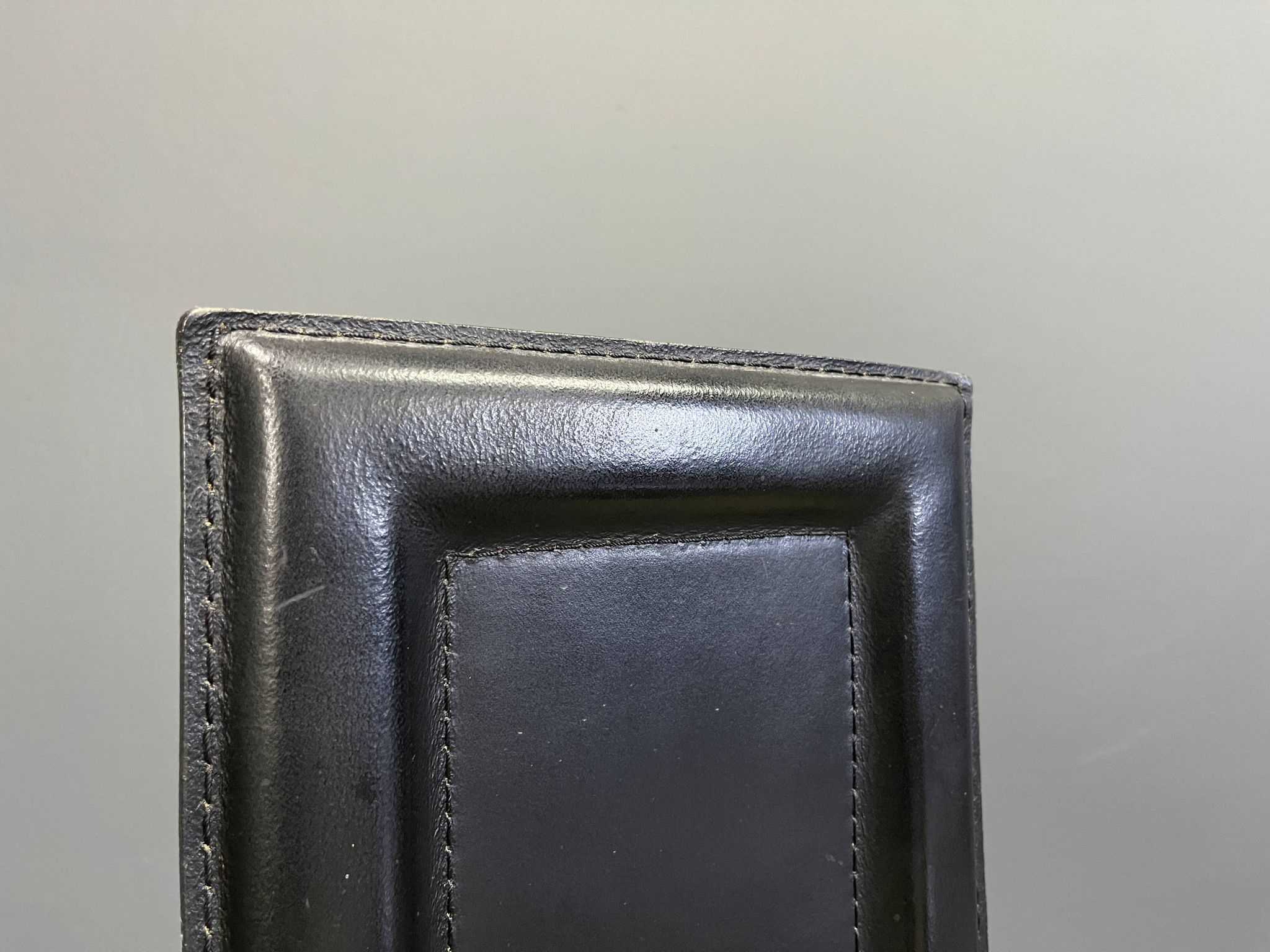 Vintage black leather dining chairs, set of 6, 1980s