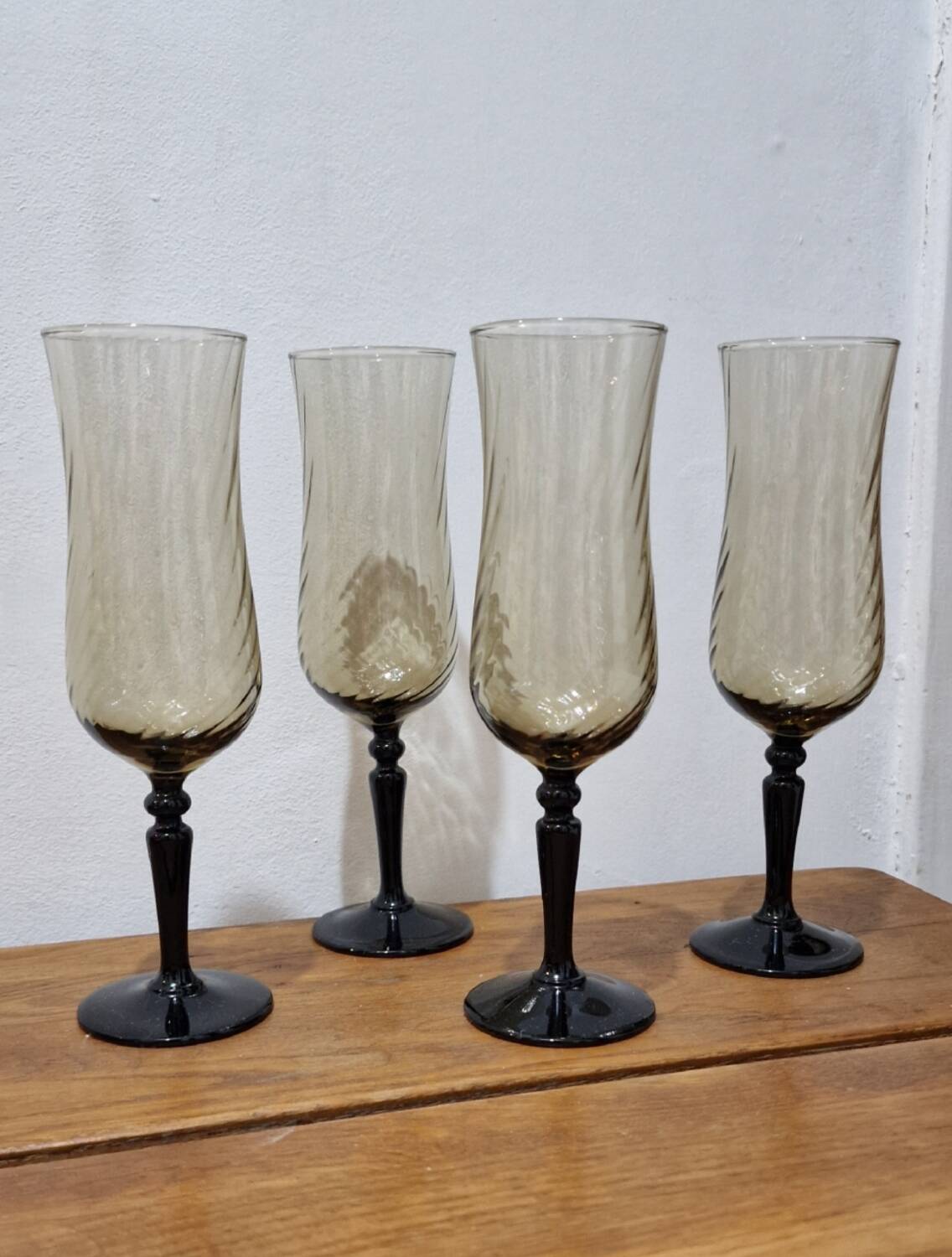 4 twisted smoked crystal glasses