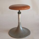 Tabouret pied tulipe à vis,  aluminium et cuir