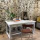 Farmhouse table 6 people white patinated in rectangular solid oak
