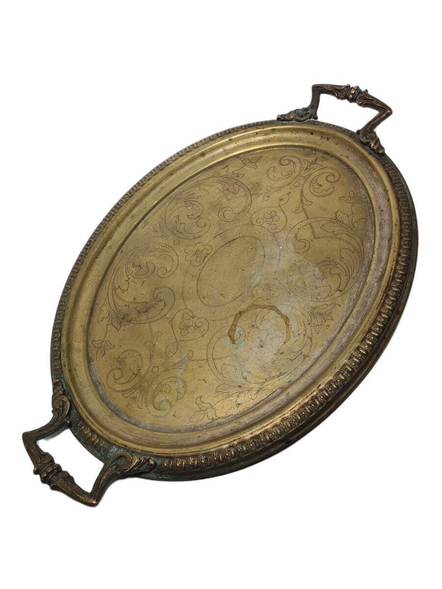 Antique Polish oval guilloché tray from Jarra, 1890s