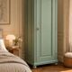 Parisian bonnetière, solid pine, Art Deco, renovated, grey-green.