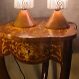 pair of Scandinavian conical wooden lamps with braided cord lampshade 28x12