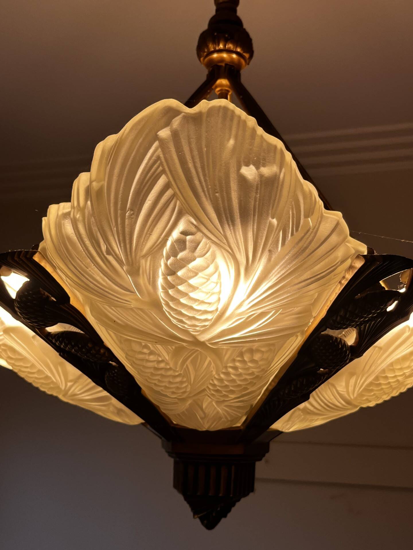 Opaline and brass chandelier