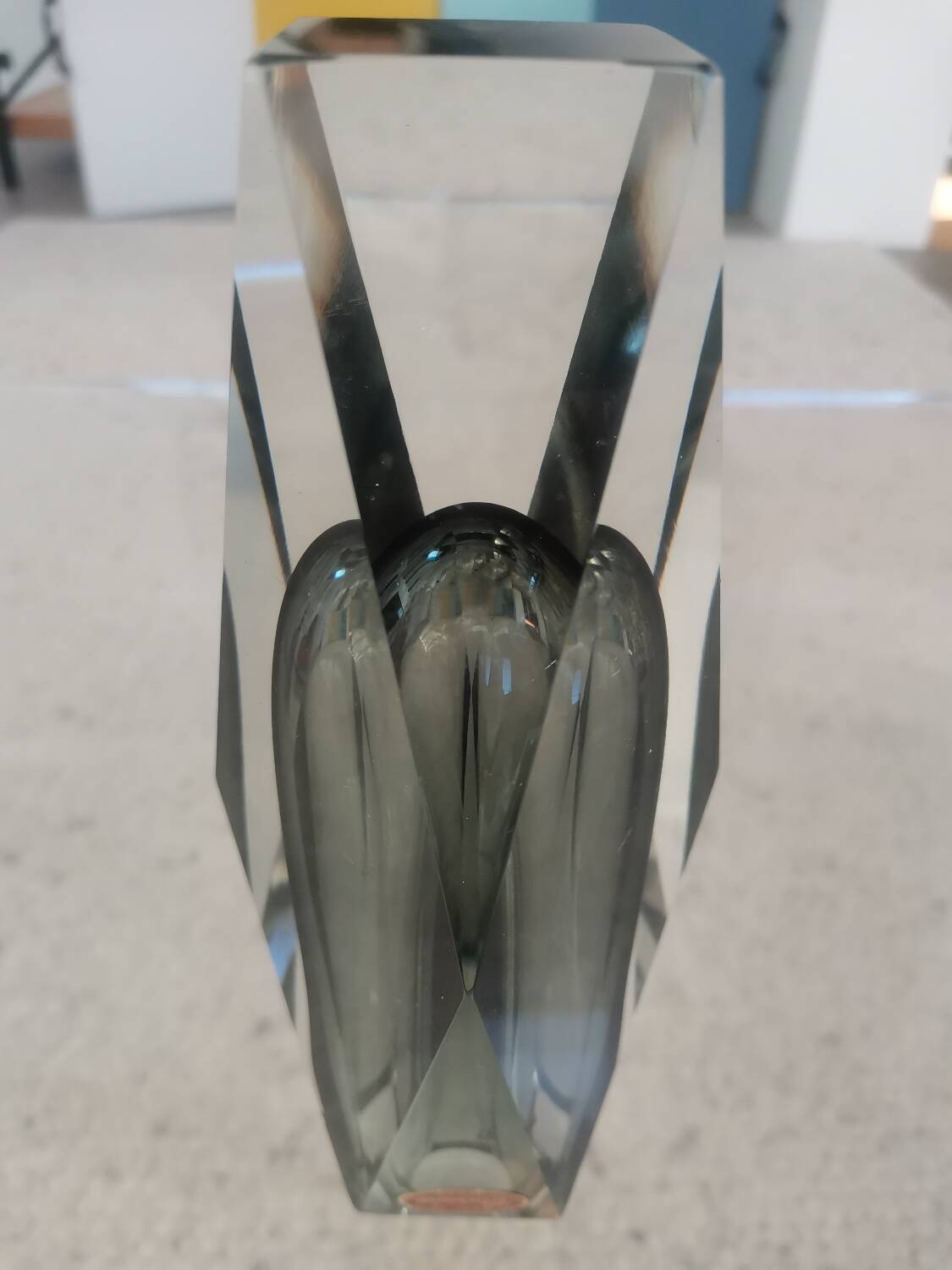 Murano Faceted Glass Vase with Grey Inner Core – Italy, 20 cm