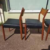 Ensemble de 4 chaises scandinaves teck cuir noire