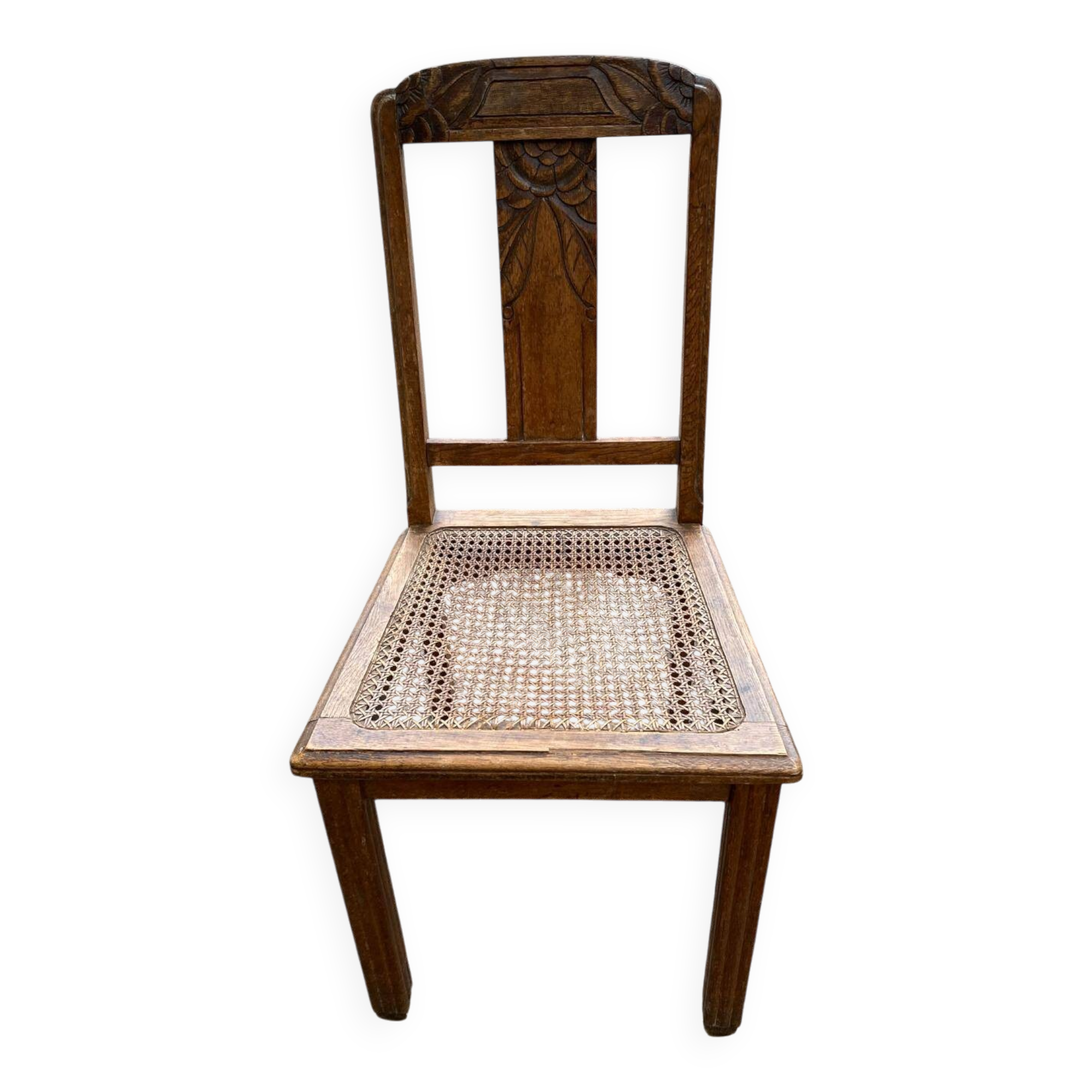 Art Deco chair in solid wood and cane