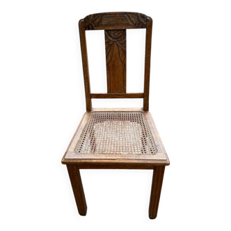 Art Deco chair in solid wood and cane