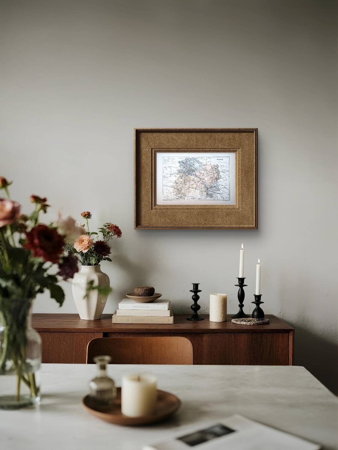 Map of the Marne, 1889. Authentic Vintage.