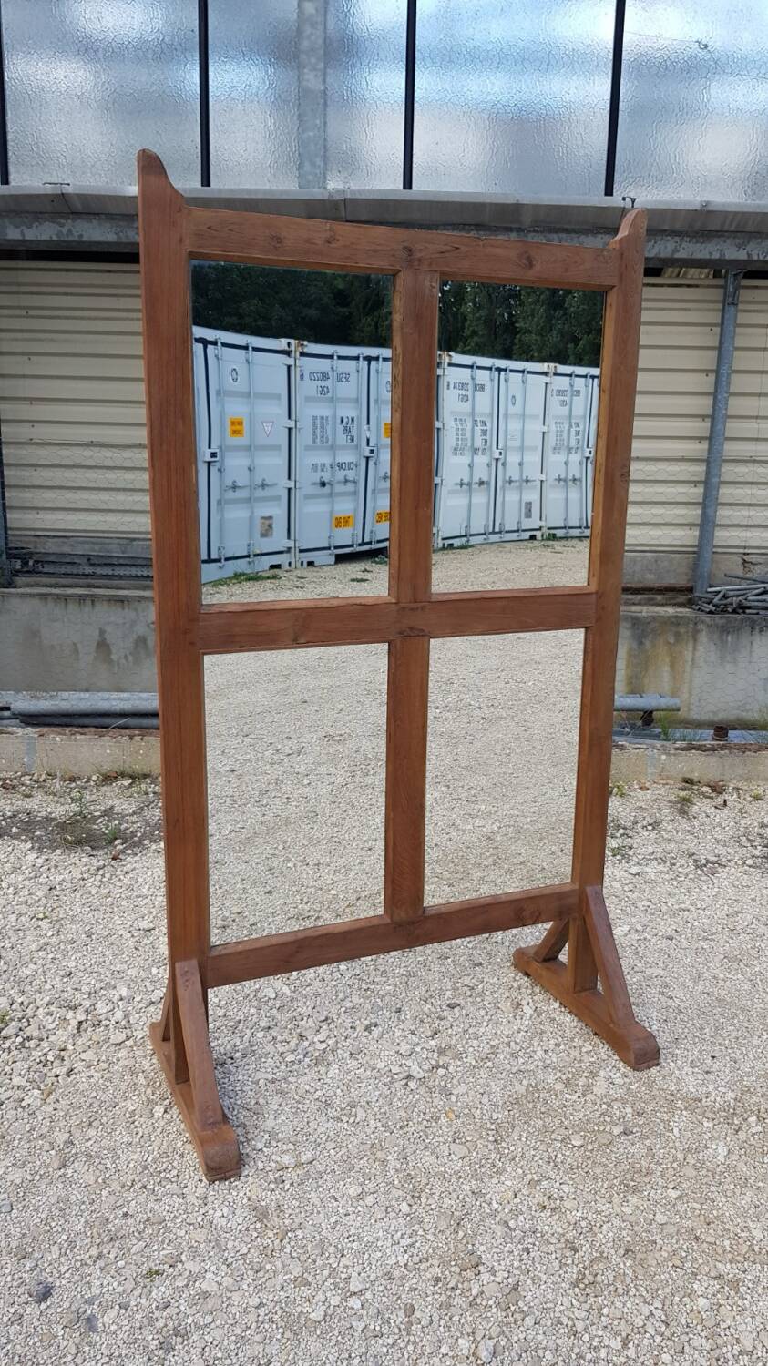 Screen - antique Burmese teak partition / 4 mirrored panels front and back