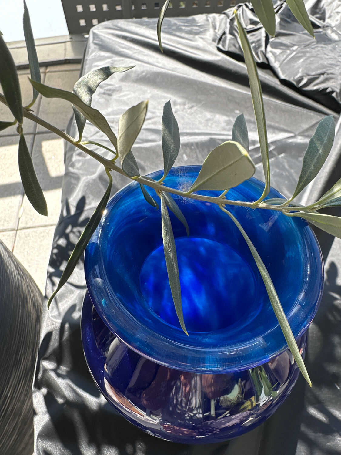 Cobalt blue glass vase, signed, glass art piece.