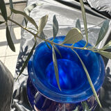 Cobalt blue glass vase, signed, glass art piece.