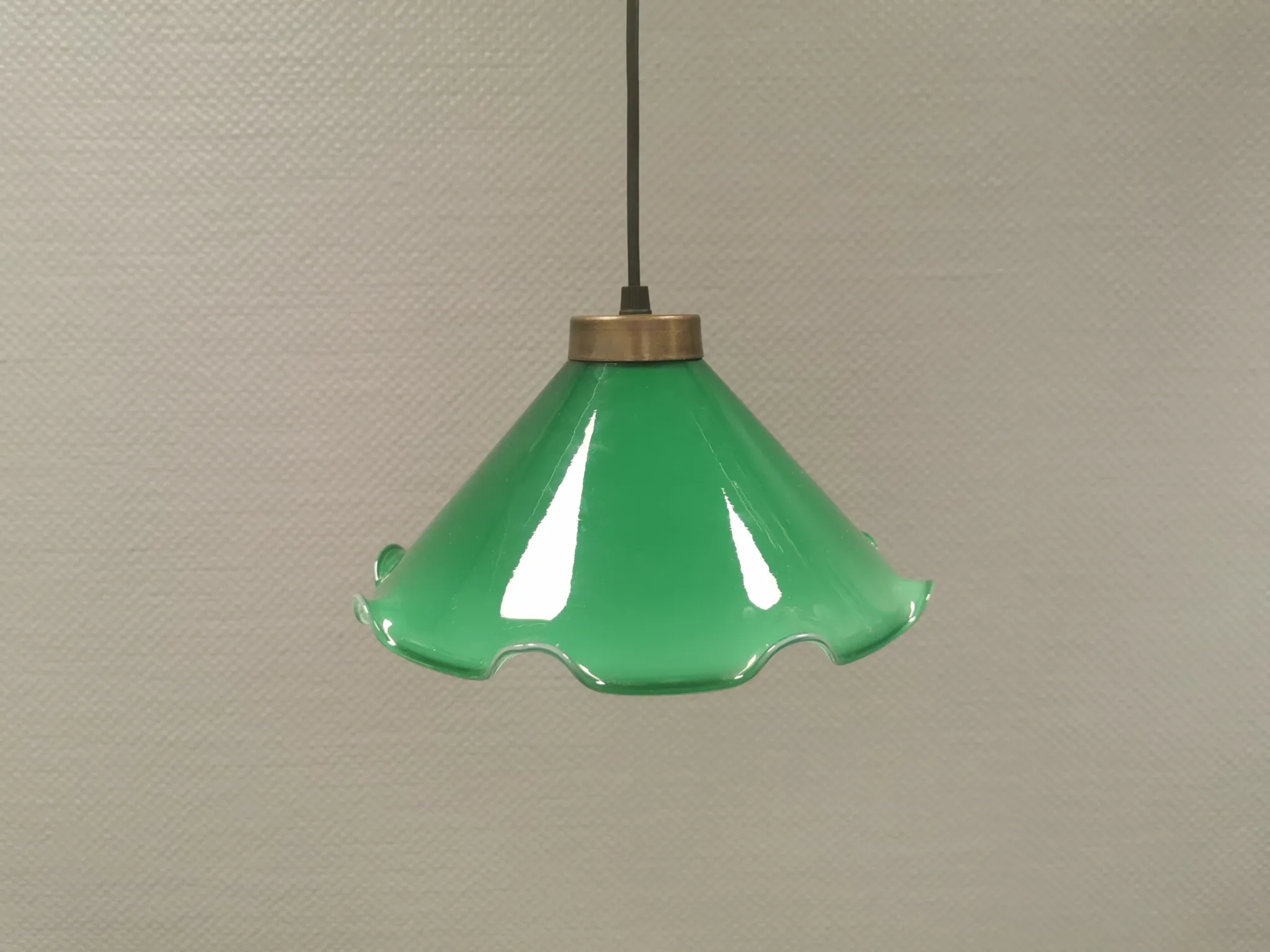 Small hanging lamp with double-layered glass, brass top, 1980s Denmark