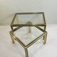 Set of Nesting Coffee Tables in Gold Metal & Beveled Glass by Pierre Vandel