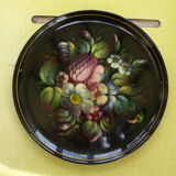 Plateau en metal, bouquets de fleurs peints a la main, origine Russie, vintage 1970