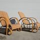 Paire de chaises longues XXL Mid Century Modern en bambou et rotin