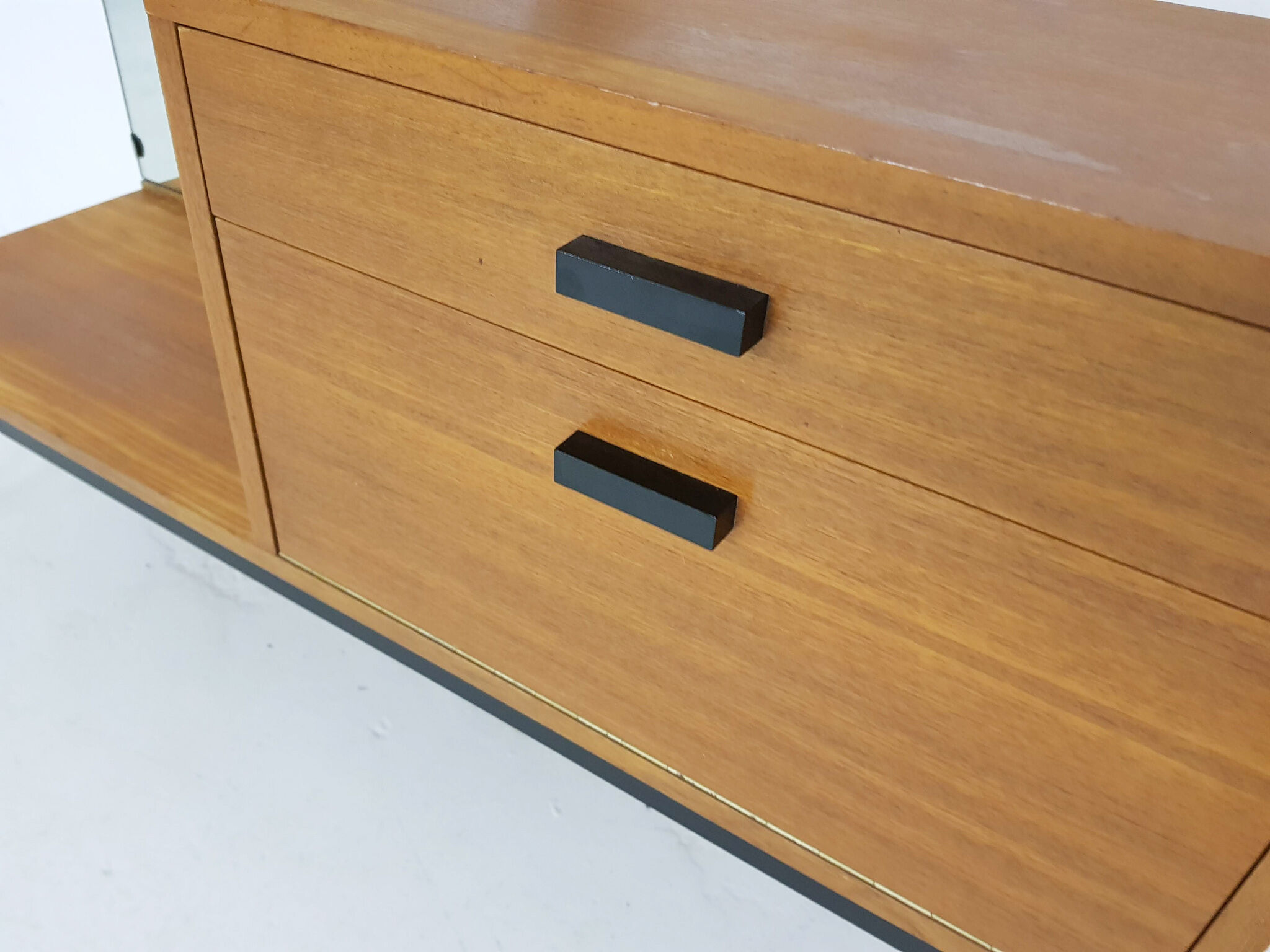 Mid-century teak hall way cabinet with mirror, The Netherlands 1950's