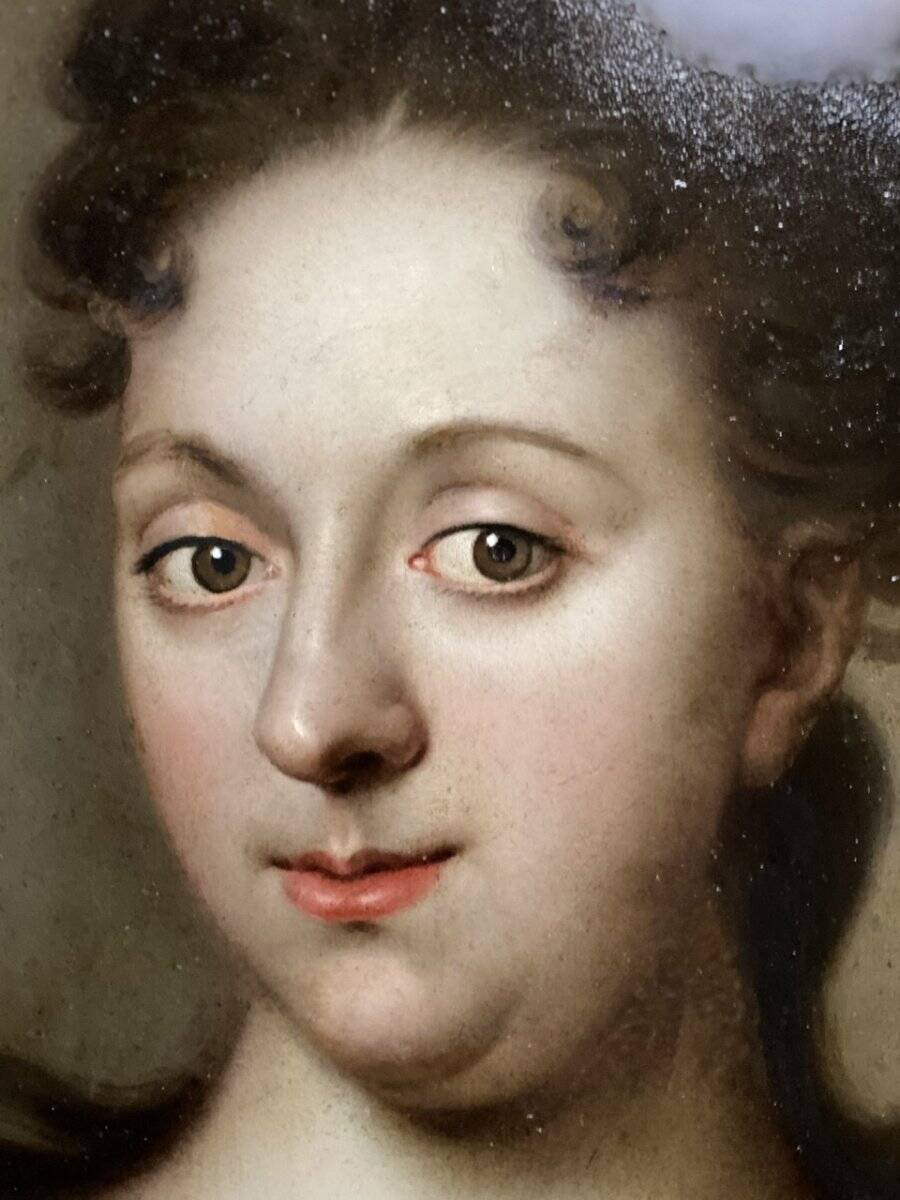 Oil on copper, female portrait, late 17th century.