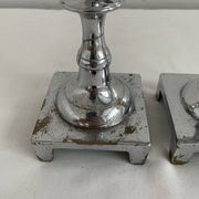 Large antique silver plated candlesticks, square base, pair, classic