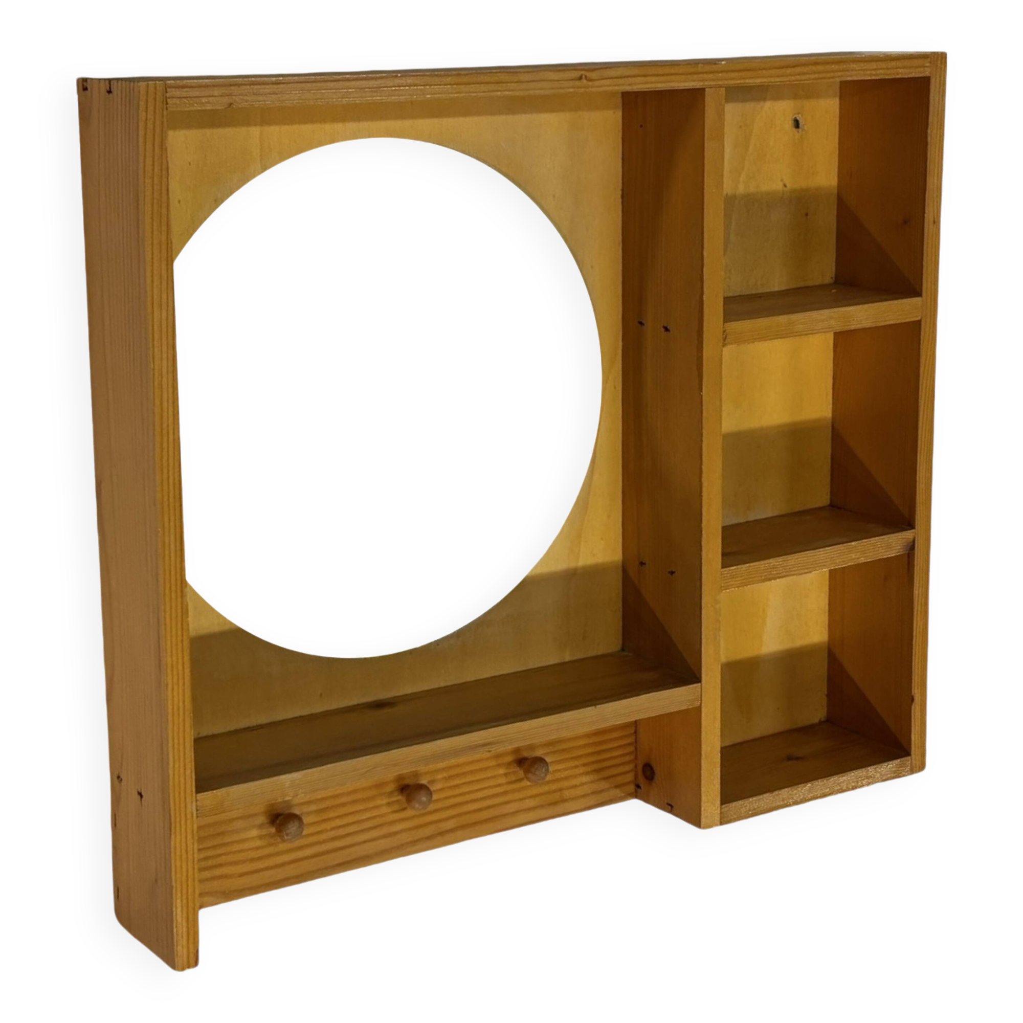 Porte-manteau console miroir en pin vintage au design minimaliste