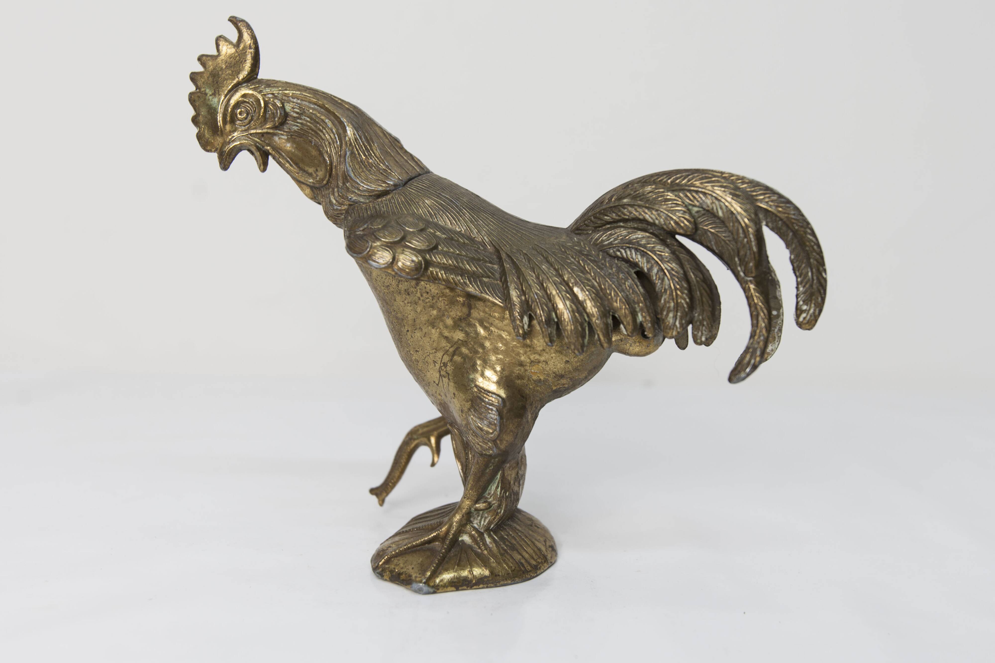 1960 rooster ashtray in spelter signed FC