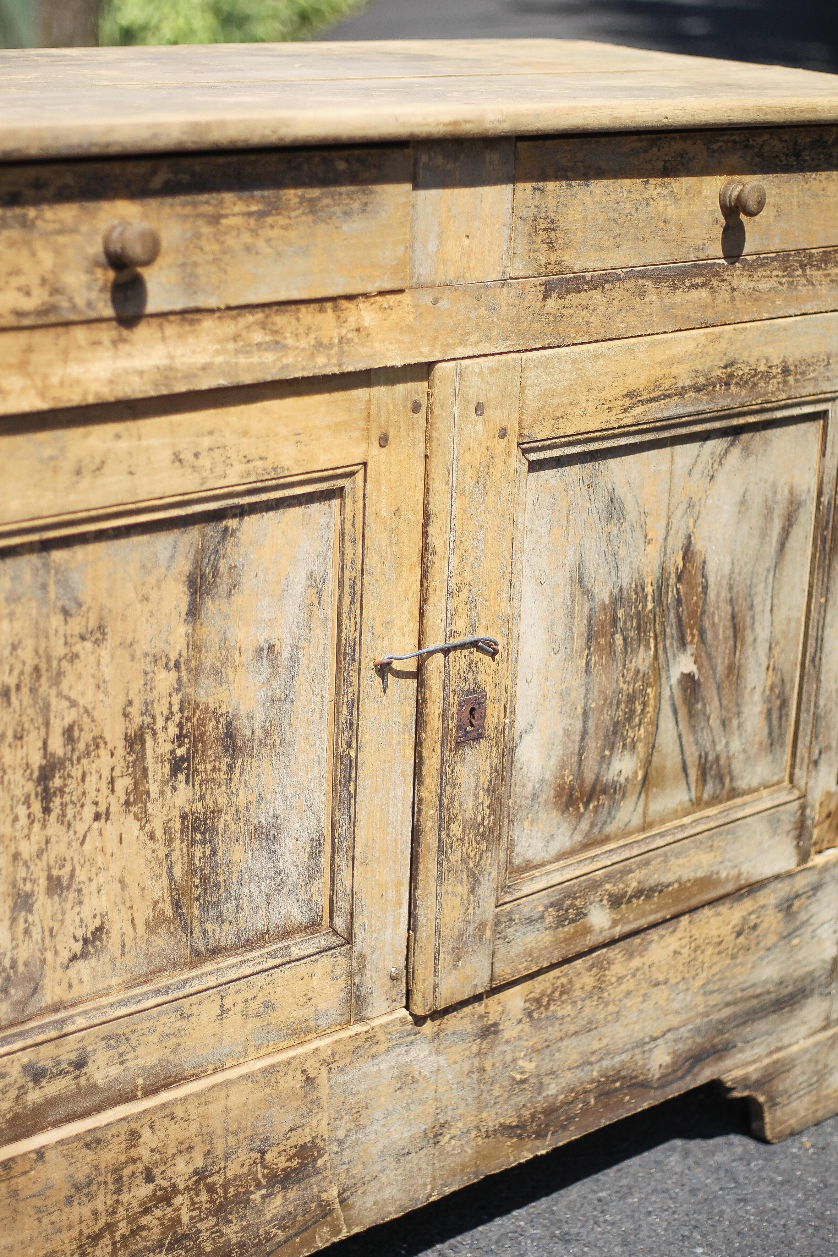 Old wooden sideboard, wooden furniture, brutalist storage furniture