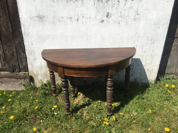 Console demi lune hêtre et noyer