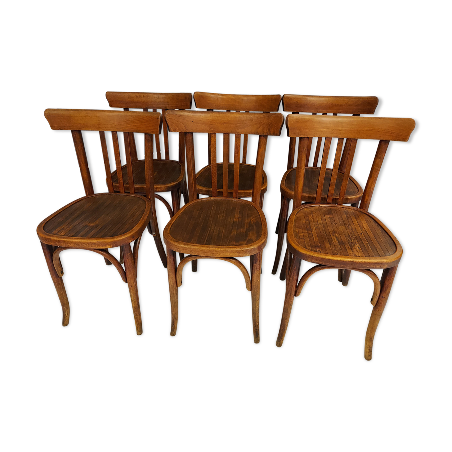 Suite de 6 chaises de bistrot Baumann vintage année 1930