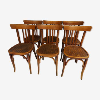 Suite de 6 chaises de bistrot Baumann vintage année 1930