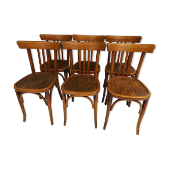 Suite of 6 chairs by Bistrot Baumann vintage 1930